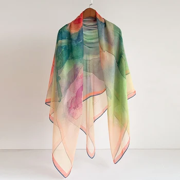 Летняя женская секция 140x140 см, большая шаль, солнцезащитный пляжный шарф, шелковый шарф, шаль с принтом, шелковая большая шаль для женщин