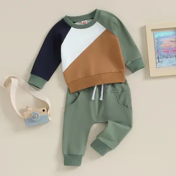 Комплект штанов для новорожденных, одежда для маленьких мальчиков, Весна-осень, контрастный цвет, свободная толстовка, комплекты верха и низа, одежда для малышей