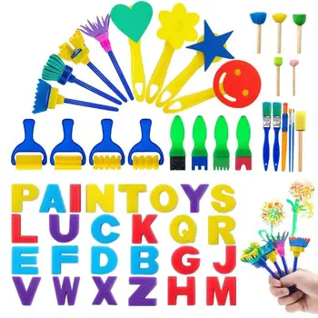 Инструменты для рисования губкой для детей, деревянная ручка, поролоновая кисть, инструменты для рисования губкой, набор для раннего обучения рисованию своими руками для детей ясельного возраста 0