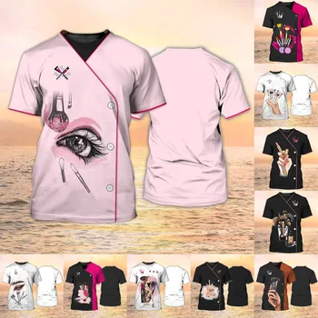 Женские футболки с 3D косметическим принтом, женский модный забавный топ с коротким рукавом на заказ, рабочая одежда, Винтажная женская одежда оверсайз 2024 0