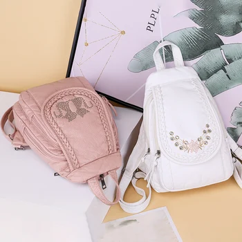 Кожаный рюкзак, школьная сумка для девочек-подростков, женский дорожный рюкзак Mochila, высококачественный рюкзак для женщин, новинка, белый цвет