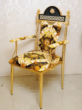 Роскошный металлический стул из сплава 18 карат в стиле барокко, хит продаж, классический подлокотник, стол и набор стульев