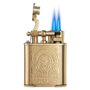 Высококачественный реактивный мощный турбонаддув, газовая зажигалка для сигар на 2 пламени, ветрозащитная латунь, подарок из мужской коллекции