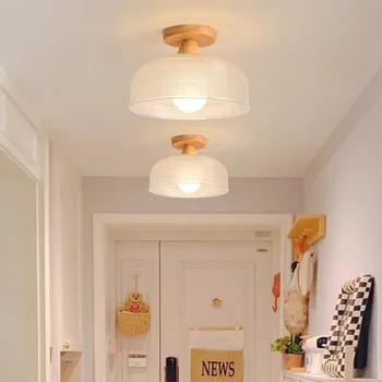Потолочный светильник из скандинавского дерева, лампа из матового стекла, гостиная, Проход, Спальня, Гардеробная, Балкон, лампы и фонари в коридоре