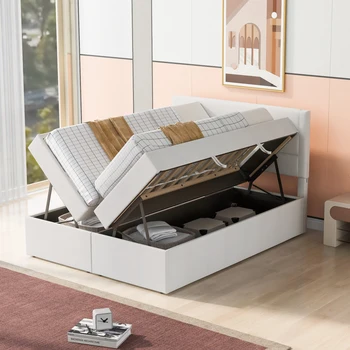 Мягкая кровать-платформа размера Queen Size с местом для хранения вещей под ней