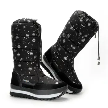 2023 Зимние ботинки, женские зимние ботинки до середины икры, фирменный дизайн, водонепроницаемые нескользящие ботинки из толстой шерсти, хлопчатобумажные женские высокие лыжные ботинки