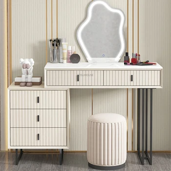 Современный туалетный столик из массива дерева для домашней мебели, туалетный столик для спальни со шкафом для хранения, зеркальный табурет, Высококлассный туалетный столик
