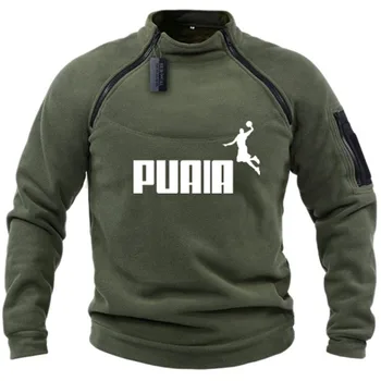 Мужской флисовый термостаканный свитер со стоячим воротником, уличный дышащий пуловер для тренировочной формы, однотонный свободный свитер