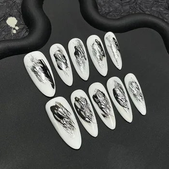 XXIU Ногти ручной работы с полным покрытием Профессиональные ногти металлического цвета в стиле крутой девушки Накладные ногти