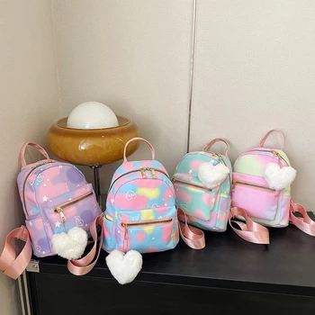 Мини-рюкзак, женская нейлоновая милая маленькая сумочка для покупок, многоцветные сумки-книжки с подвеской в виде сердца, модная сумка через плечо для девочек