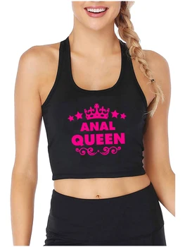 Дизайн Anal Queen, Сексуальный Облегающий Укороченный Топ, Свингер, Забавные Топы Для Флирта, Женские Пикантные Спортивные Майки