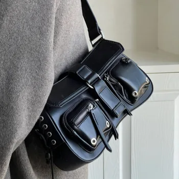 Черные сумки Y2k, сумки через плечо для женщин, нишевые багетные сумки для мотобайкеров, повседневные женские сумки через плечо, Универсальные ручные сумки