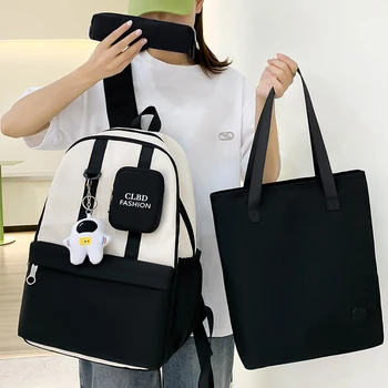Школьная сумка унисекс, набор из трех черно-белых нейлоновых рюкзаков для влюбленных, подвеска в виде астронавта, оригинальные сумки для влюбленных