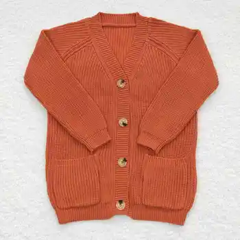GT0242 Модная детская одежда, Кардиган для девочек, Детский высококачественный Толстый свитер, пальто с карманами