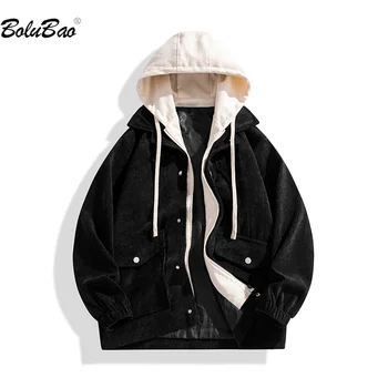 BOLUBAO 2023, уличная повседневная куртка для мужчин, тонкие однотонные пальто с двумя накладными капюшонами, высококачественная молодежная куртка для мужчин