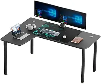 Игровой стол в форме сердца, 61-дюймовый угловой компьютерный стол, Современный офисный письменный стол для учебы, Домашний игровой стол с ковриком для мыши и кабельным проводом