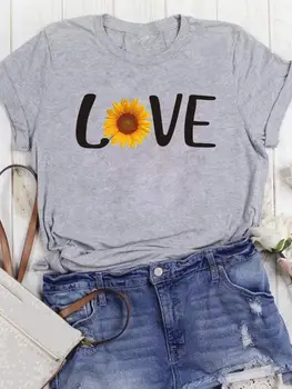 Одежда с принтом Love Flower в тренде 90-х, повседневные футболки с коротким рукавом, женские летние футболки с графическим рисунком, модная футболка