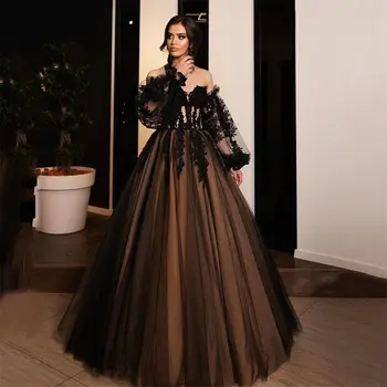 2023, вечернее платье в стиле панк-готика, женское кружевное пятно, Аппликации с длинным рукавом, вечернее платье в пол, платье трапециевидной формы, Vestidos