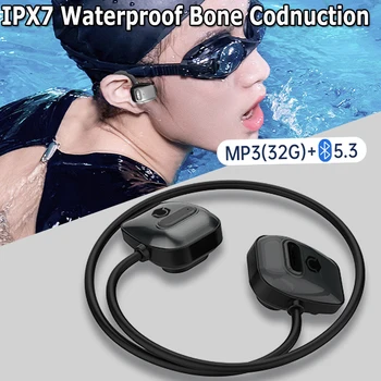 Наушники для плавания с костной проводимостью IPX7, водонепроницаемые музыкальные гарнитуры Bluetooth 5.3, спортивные наушники с тяжелыми басами с микрофоном