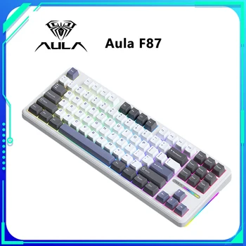 Механическая игровая клавиатура Aula F87 Трехрежимная Клавиатура Bluetooth Беспроводной Аксессуар с RGB подсветкой для компьютера Подарки для ПК Мужчине-Геймеру