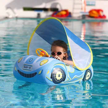 Новый надувной бассейн в форме автомобиля для детей с зонтиком и роговым кольцом для сиденья.