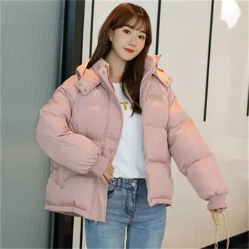 2023, Зимняя пуховая куртка, женская короткая новая корейская студенческая куртка с капюшоном, стеганое пальто, свободное толстое стеганое пальто H1592 0