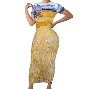 Платье Винсента Ван Гога с коротким рукавом The Harvesters Сексуальные Макси платья Летняя уличная одежда Дизайн Облегающее платье 3XL 4XL 5XL 0