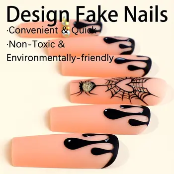 Съемные накладные ногти на Хэллоуин, пригодные для носки мультяшные длинные накладные ногти, экологически чистый нетоксичный пресс на кончиках накладных ногтей