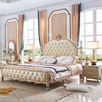 Мебель для спальни Американская кровать европейская мебель кровать принцессы простая французская кожаная кровать двуспальная кровать кровать из массива дерева