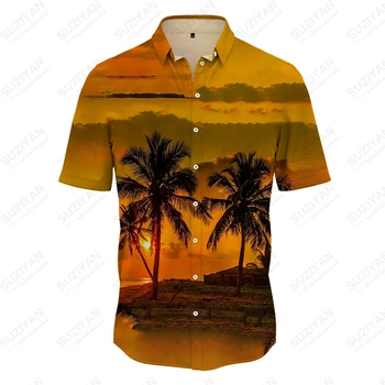 Мужская рубашка для пляжной вечеринки Shawi, уличная одежда в стиле ретро, мужская модная рубашка с принтом кокосовой пальмы, большой мужской короткий рукав