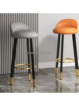 Барный стул, высокий табурет, современный простой высокий стул, легкий роскошный бытовой стул для кассира, стойка регистрации, стул со спинкой, Nordic metal simple