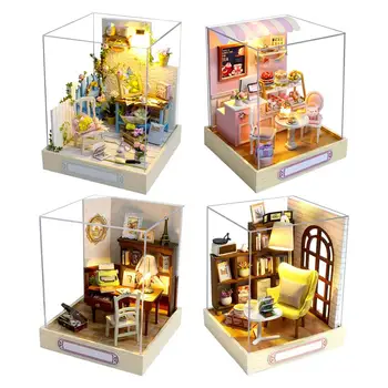 Кукольный домик с мебелью и светодиодными лампами Коттедж для декора