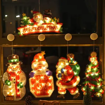 Светодиодная лампа-присоска Романтической высокой яркости с батарейным питанием, энергосберегающий подарок для украшения Рождественской елки, присоска в форме Санта-Клауса в форме снеговика