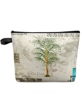 Винтажная дорожная косметичка с пальмой тропического растения большой емкости, Переносная сумка для хранения макияжа, женский водонепроницаемый пенал