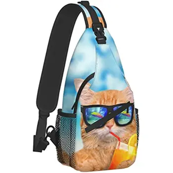 Пляжная сумка-слинг с оранжевым котом, рюкзак через плечо, женская Мужская дорожная нагрудная сумка, повседневный спорт на открытом воздухе, бег, пешие прогулки, повседневный унисекс