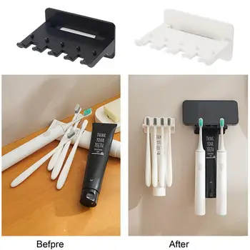 Настенный держатель для зубных щеток Стеллаж для хранения зубных щеток Современный многофункциональный настенный держатель для зубных щеток с местом для хранения телефона 5