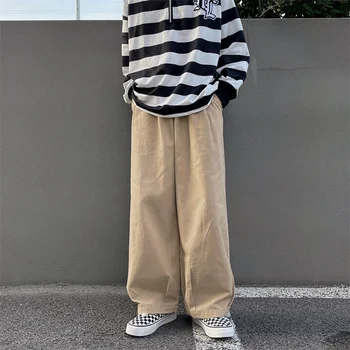 Японские винтажные брюки-карго, мужские брюки Хай-стрит, американский модный бренд, свободная прямая трубка, повседневные брюки для мальчиков, однотонные, широкие