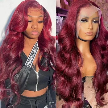99J Бордовые парики из человеческих волос на кружеве спереди для чернокожих женщин Бразильские парики из рыжих волос Remy с объемной волной HD Парики на кружеве спереди Mamushow