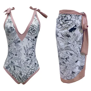 Женский винтажный купальник с цветочным принтом, 1 шт. купальники + 1 шт. кофр, закрывающий купальник-монокини из двух частей с винтажным принтом