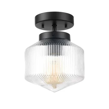 1-Светлый современный Матовый черный потолочный светильник скрытого монтажа с ребристым стеклянным абажуром