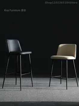 Итальянский минималистичный барный стул, современный простой высокий стул, Кожаный обеденный стул для домашнего острова, легкий роскошный барный стул, высокий стул
