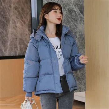 2023, Зимняя пуховая куртка, женская короткая новая корейская студенческая куртка с капюшоном, стеганое пальто, свободное толстое стеганое пальто H1592 1