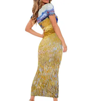 Платье Винсента Ван Гога с коротким рукавом The Harvesters Сексуальные Макси платья Летняя уличная одежда Дизайн Облегающее платье 3XL 4XL 5XL 1