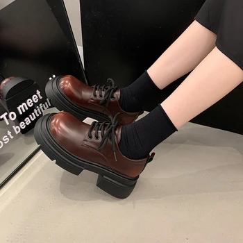 Женская обувь Осенняя Черная обувь на плоской подошве с круглым носком, Лоферы на меху, Повседневные женские кроссовки, Женская обувь, Оксфорды, сабо на платформе, Осень-зима 1