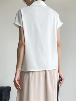 TWOTWINSTYLE, однотонные минималистичные блузки для женщин, V-образный вырез, короткий рукав, Лоскутные складки, Темпераментные рубашки, женская модная одежда 1