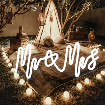 Неоновые световые вывески Mr & Mrs Белые светодиодные неоновые вывески для свадьбы, помолвки, декора стен спальни с регулируемым USB-переключателем, неоновая вывеска 1