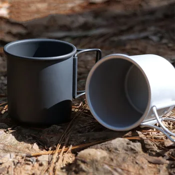 Стакан для воды с откидной ручкой из алюминиевого сплава сверхлегкий для кофейной чашки, чайной чашки, стакана для воды, походного снаряжения 2023 Новинка 3