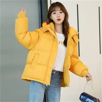 2023, Зимняя пуховая куртка, женская короткая новая корейская студенческая куртка с капюшоном, стеганое пальто, свободное толстое стеганое пальто H1592 3
