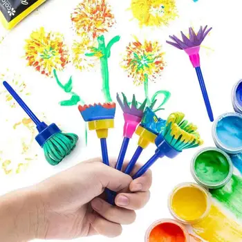 Инструменты для рисования губкой для детей, деревянная ручка, поролоновая кисть, инструменты для рисования губкой, набор для раннего обучения рисованию своими руками для детей ясельного возраста 4