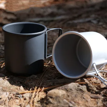 Стакан для воды с откидной ручкой из алюминиевого сплава сверхлегкий для кофейной чашки, чайной чашки, стакана для воды, походного снаряжения 2023 Новинка 4